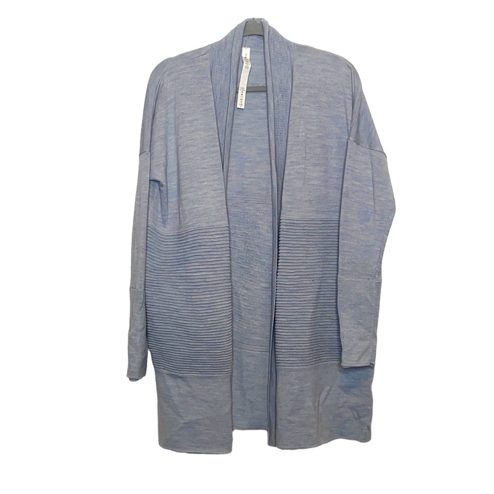 Lululemon Women's Blue & White Sit In Lotus Merino Wool Wrap Sweater size 8